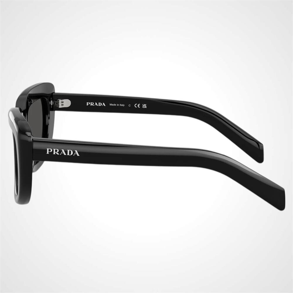 New PRADA Sunglasses Black Rectangle Cat Eye Grey Lens Women's - Picture 2 of 5